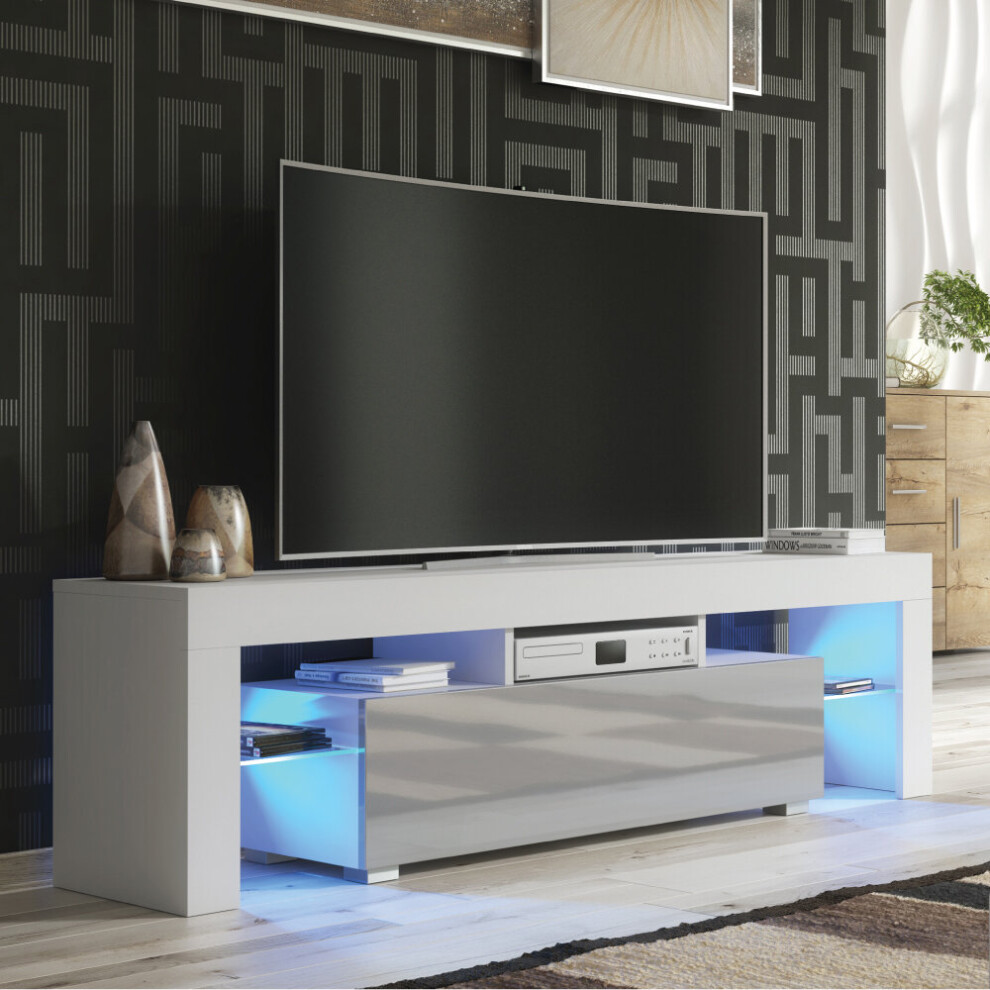 TV Unit 160cm LED Creative Furniture - White & Grey Gloss Doors