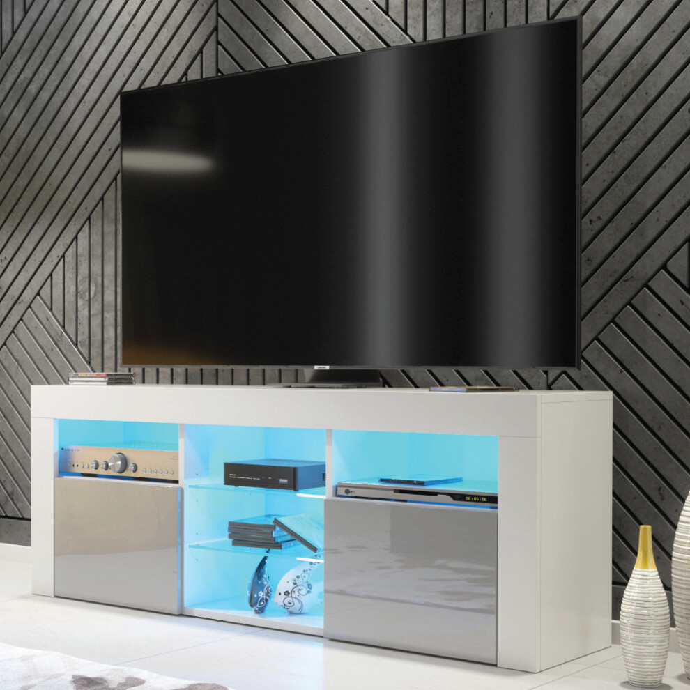 TV Unit 145cm LED Creative Furniture - White & Grey Gloss Doors
