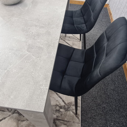 Grey Dining Table, 2 Black Tufted Velvet Chairs and 1 Bench Dining Set 2