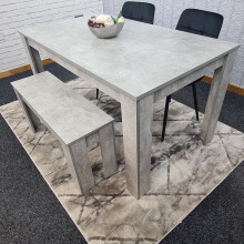 Grey Dining Table, 2 Black Tufted Velvet Chairs and 1 Bench Dining Set