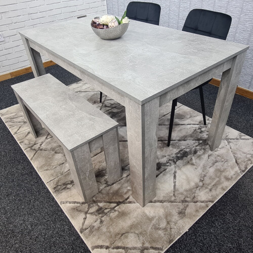 Grey Dining Table, 2 Black Tufted Velvet Chairs and 1 Bench Dining Set