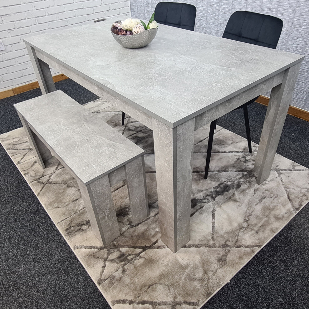 Grey Dining Table, 2 Black Tufted Velvet Chairs and 1 Bench Dining Set