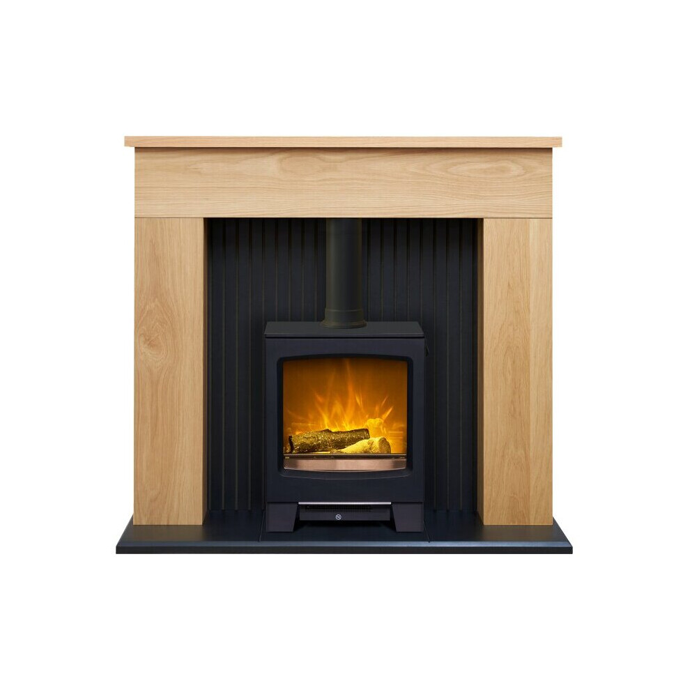 Adam Innsbruck Stove Fireplace in Oak with Lunar Electric Stove in Charcoal Grey, 45 Inch