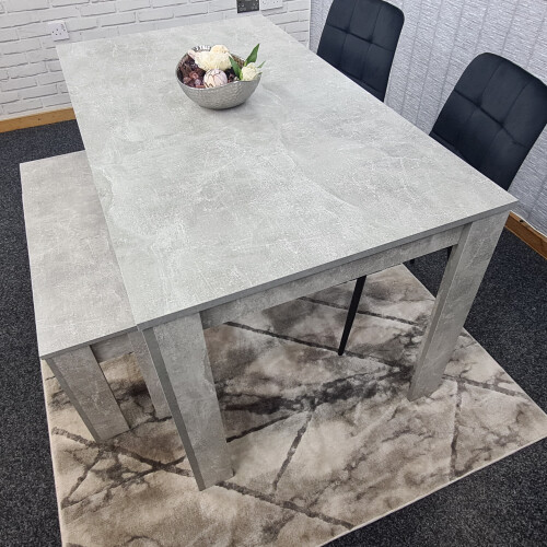 Grey Dining Table, 2 Black Tufted Velvet Chairs and 1 Bench Dining Set 1