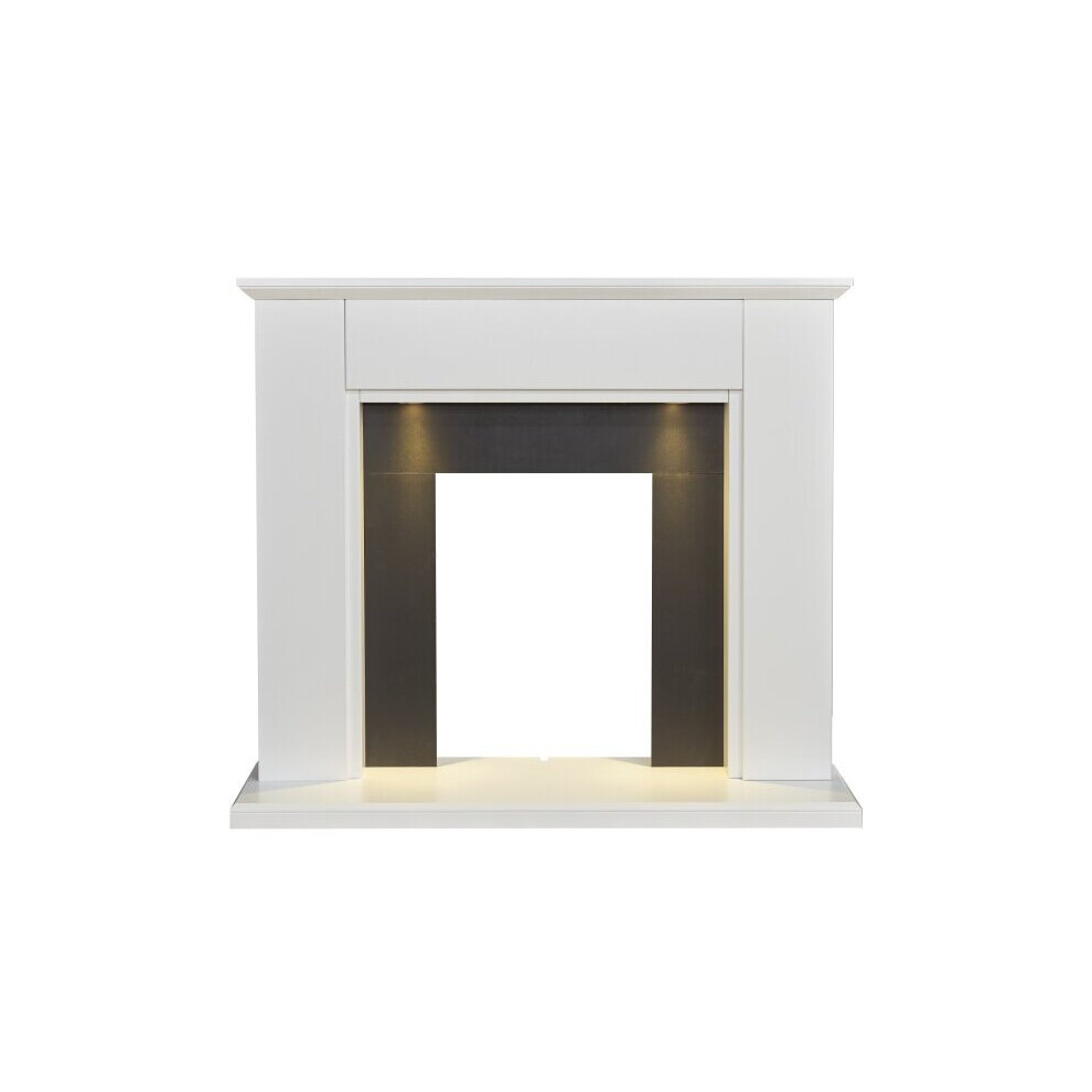 Adam Eltham Fireplace in Pure White & Black with Downlights, 45 Inch