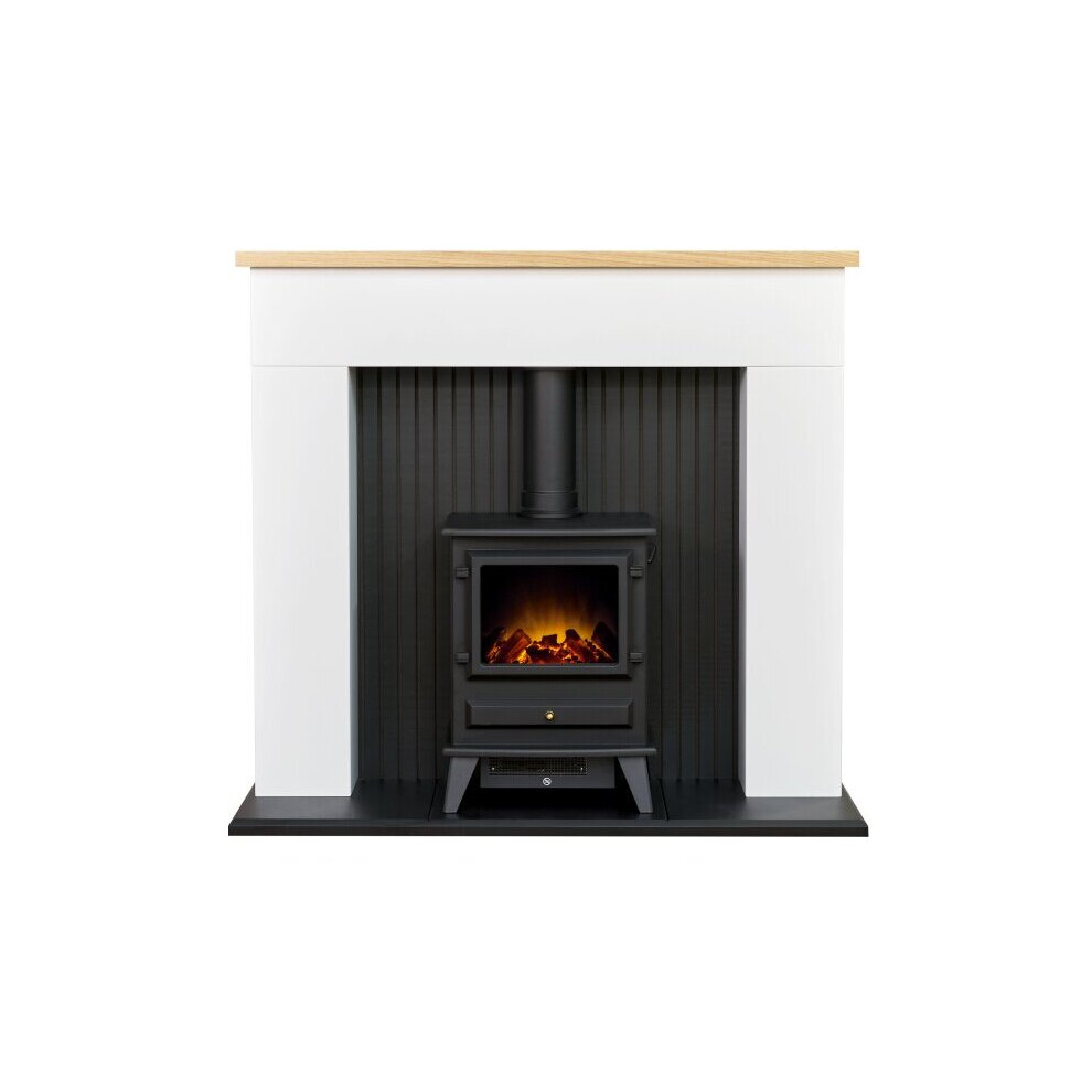 Adam Innsbruck Stove Fireplace in Pure White with Hudson Electric Stove in Black, 45 Inch