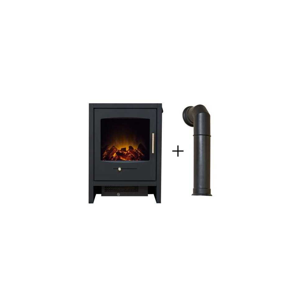 Adam Bergen Electric Stove Charcoal Grey + Tall Angled Stove Pipe in Black
