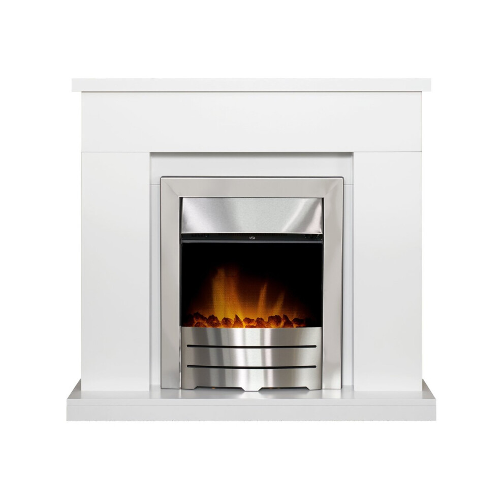 Adam Lomond Fireplace Pure White + Colorado Electric Fire Brushed Steel, 39"