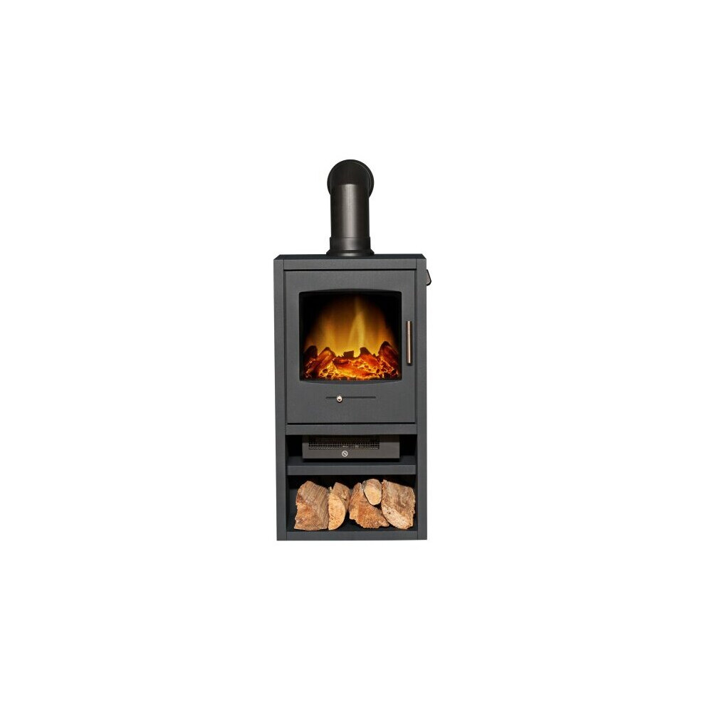 Adam Bergen XL Electric Stove in Charcoal Grey with Angled Stove Pipe in Black