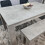 Grey Dining Table, 2 Black Tufted Velvet Chairs and 1 Bench Dining Set 6