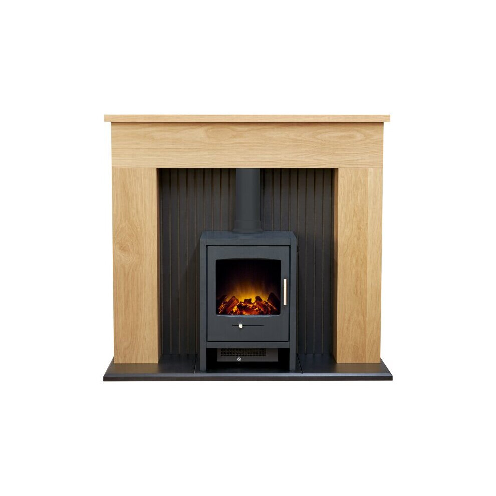 Adam Innsbruck Stove Fireplace in Oak with Bergen Electric Stove in Charcoal Grey, 45 Inch