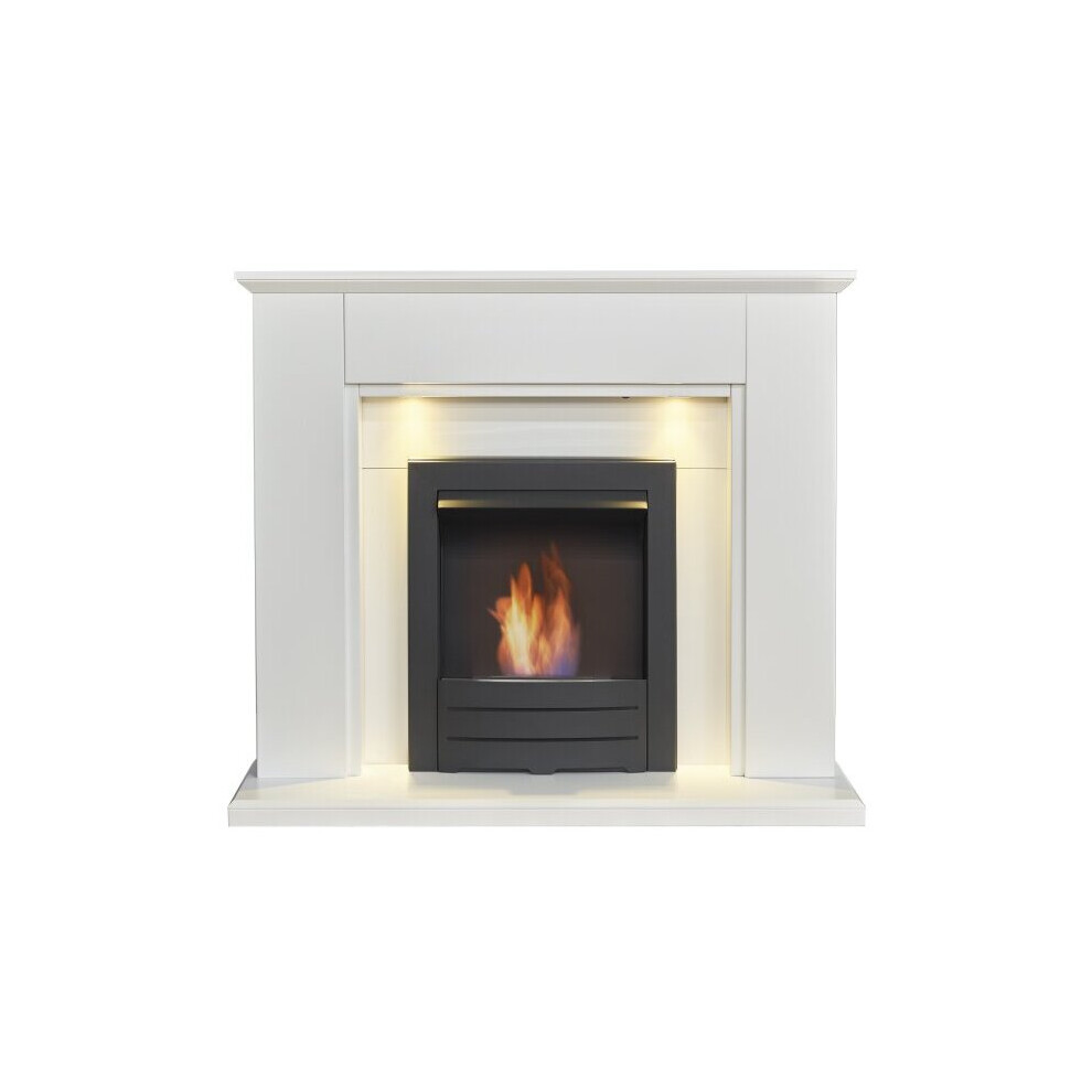 Adam Eltham Fireplace in Pure White with Downlights & Colorado Bio Ethanol in Black, 45 Inch