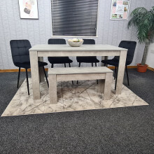 Grey Dining Table,4 Black Tufted Velvet Chairs and 1 Bench Dining Set