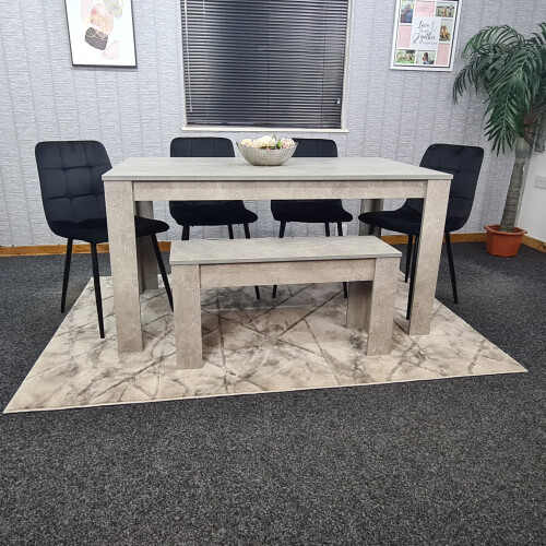 Grey Dining Table,4 Black Tufted Velvet Chairs and 1 Bench Dining Set