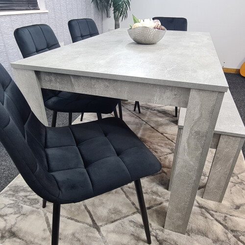 Grey Dining Table,4 Black Tufted Velvet Chairs and 1 Bench Dining Set 2
