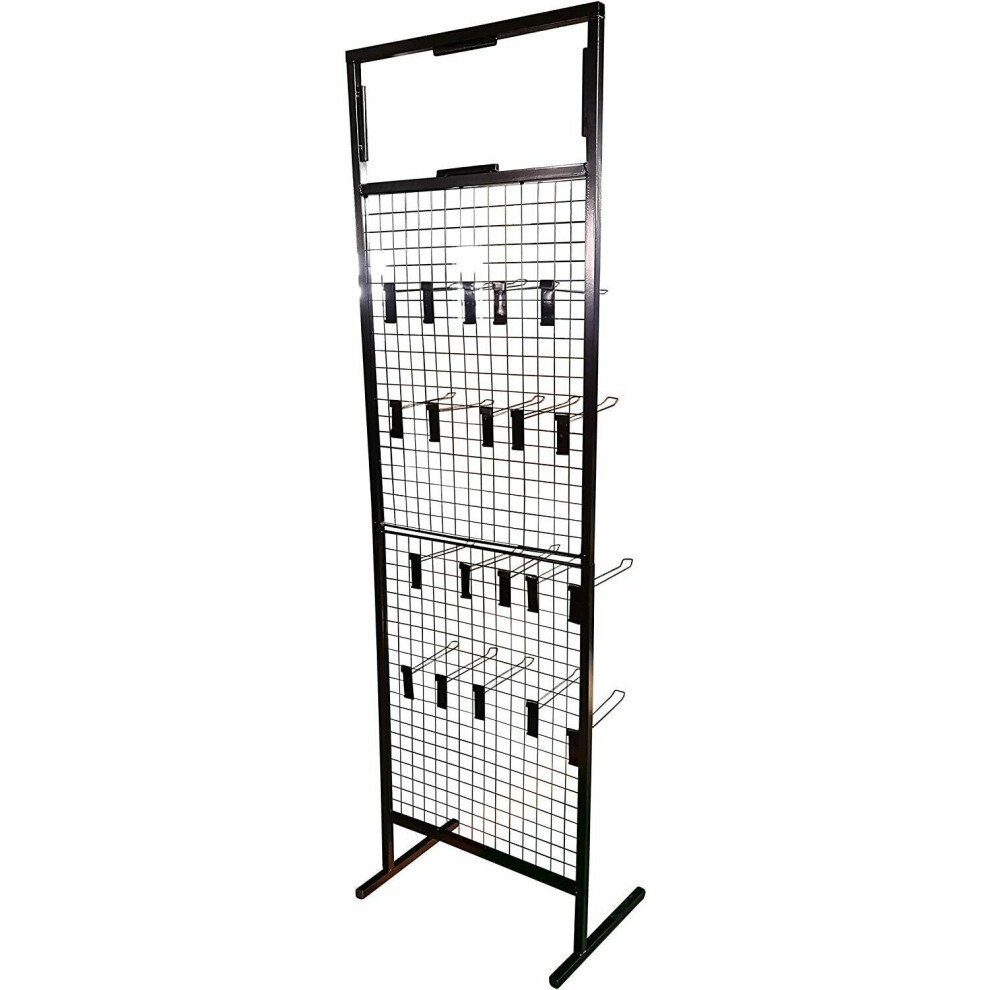 Retail Shop Display Stand Black Gridwall Mesh Panel + 20 Black Hooks