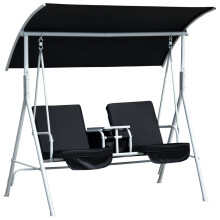 Outsunny 2 Person Covered Patio Swing with Pivot Table & Storage Console