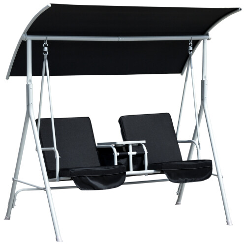 Outsunny Outsunny 2 Person Covered Patio Swing with Pivot Table & Storage Console