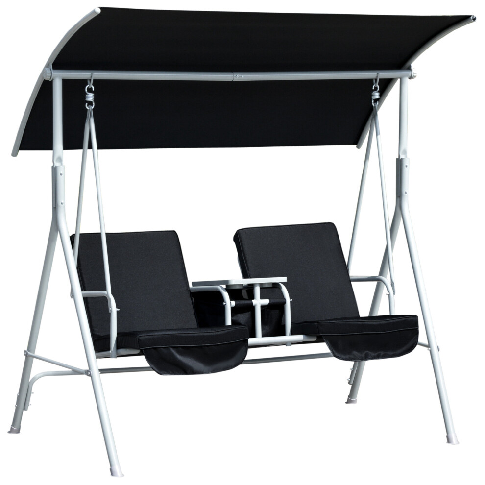 Outsunny 2 Person Covered Patio Swing With Pivot Table & Storage Console