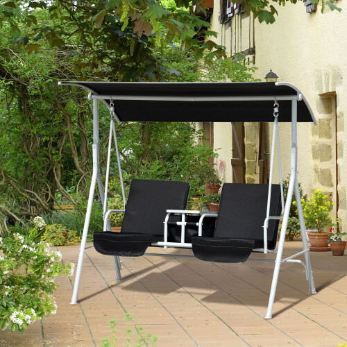Outsunny Outsunny 2 Person Covered Patio Swing with Pivot Table & Storage Console 2