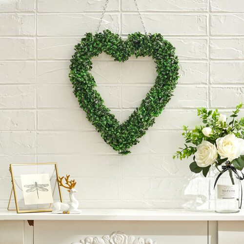 Heart Shaped Topiary Ball Artificial Boxwood Wreath Door Window Hanging Display