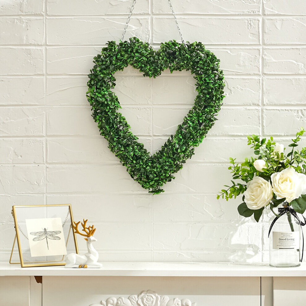 Heart Shaped Topiary Ball Artificial Boxwood Wreath Door Window Hanging Display