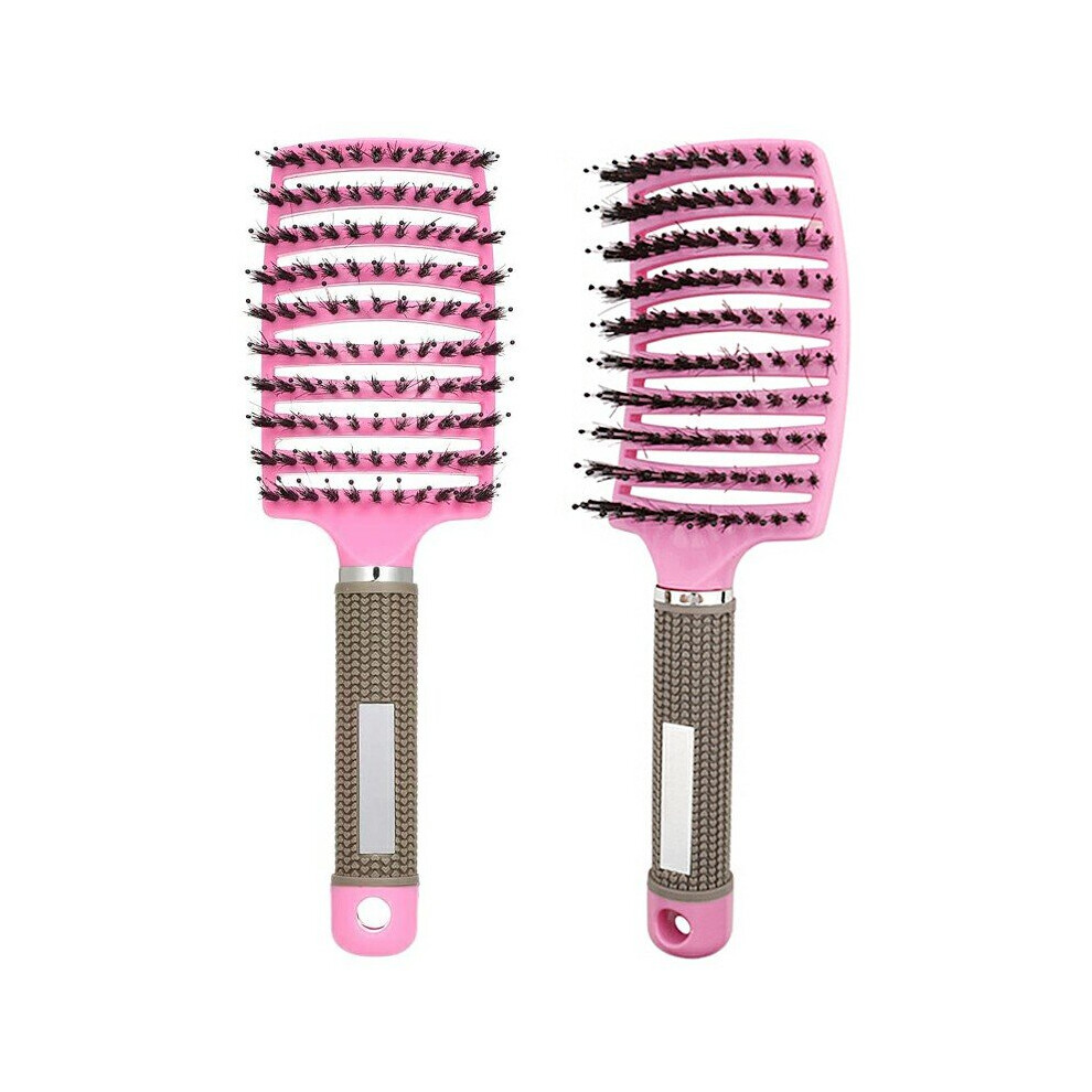 Pink Boar Bristle Detangling Nylon Brush Large Curved Curly Hair Styler