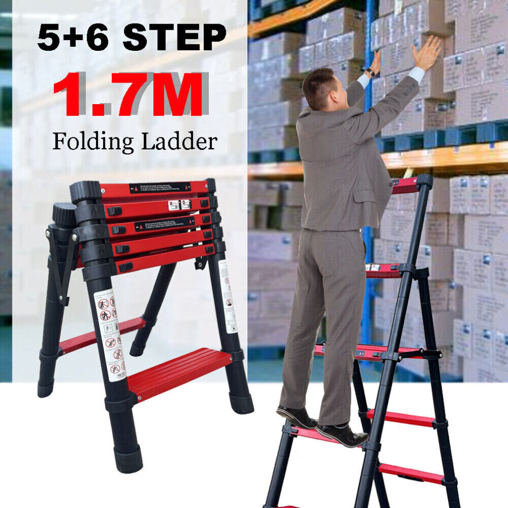 5+6 Step Ladder Folding Portable Compact Aluminium Telescopic Ladders