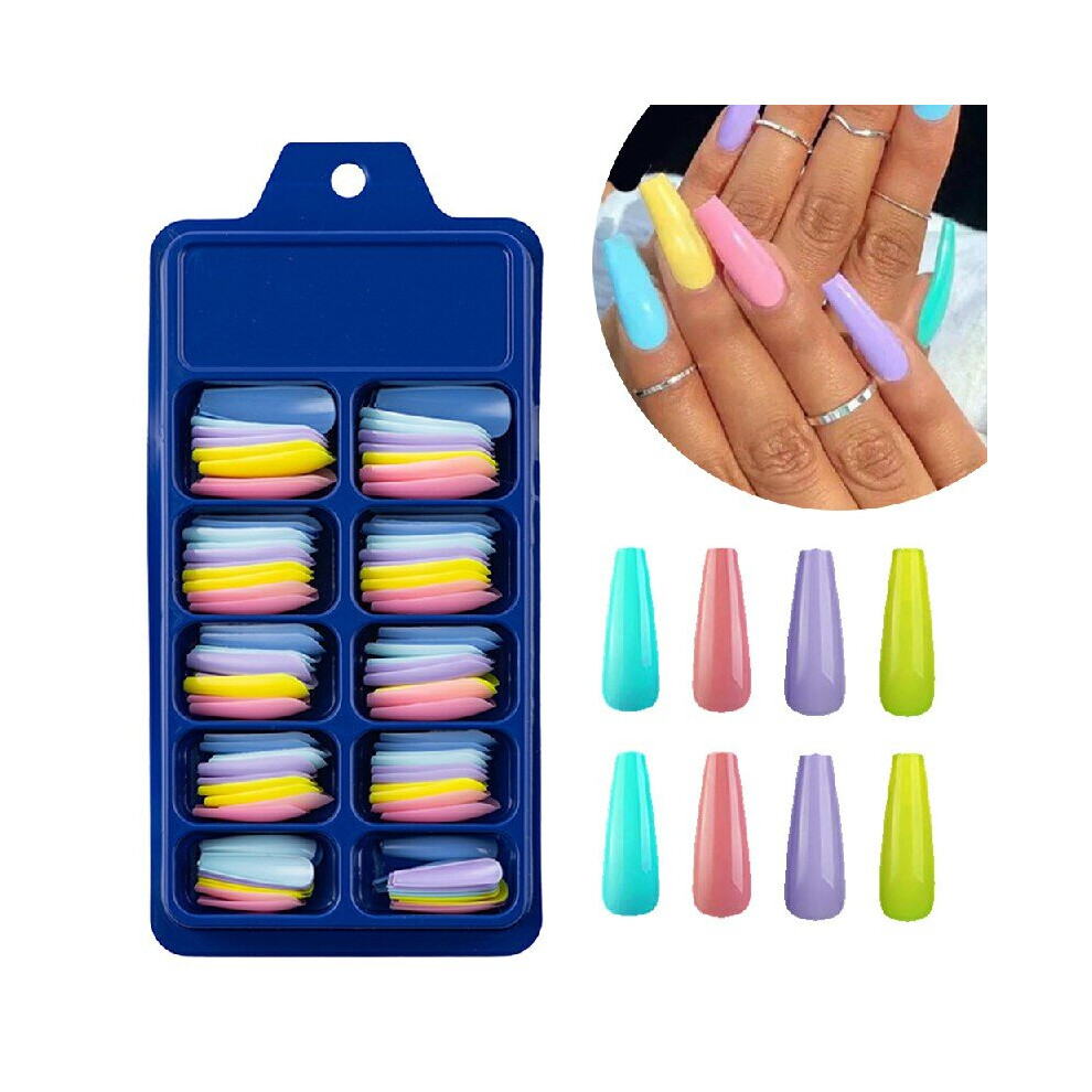 Long Fake Nails Acrylic Artificial False Nail Tips Stick on Full Nail