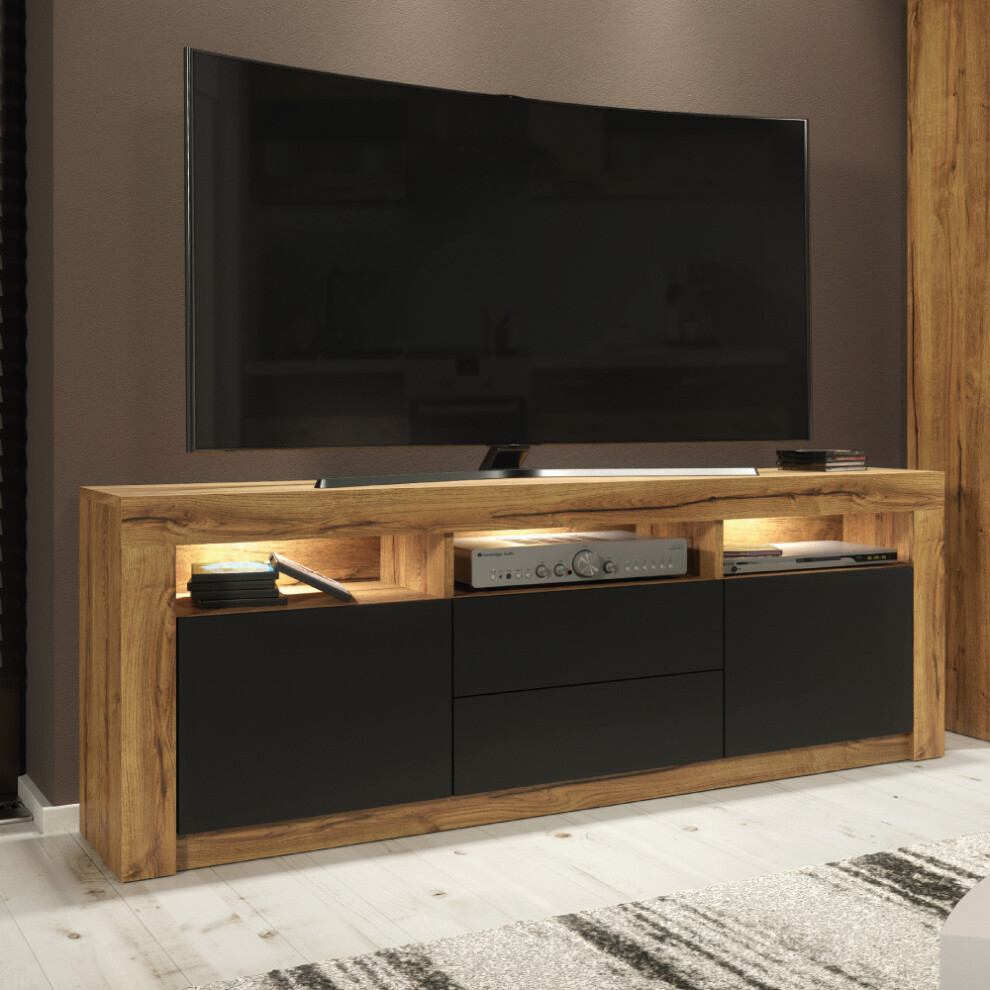 TV Unit 160cm Cabinet TV Stand Living Room Matt Doors - Oak & Black