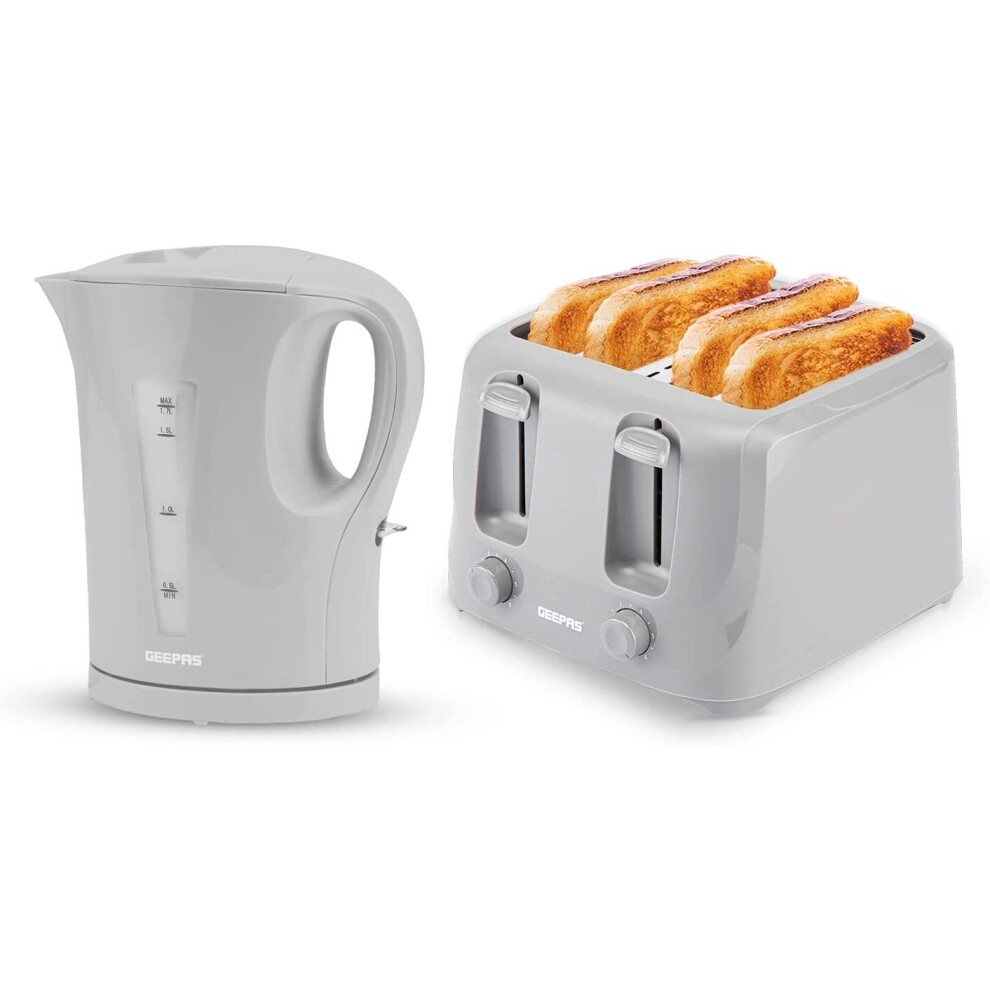 (Grey) Geepas Electric Kettle & 4 Slice Bread Toaster Set