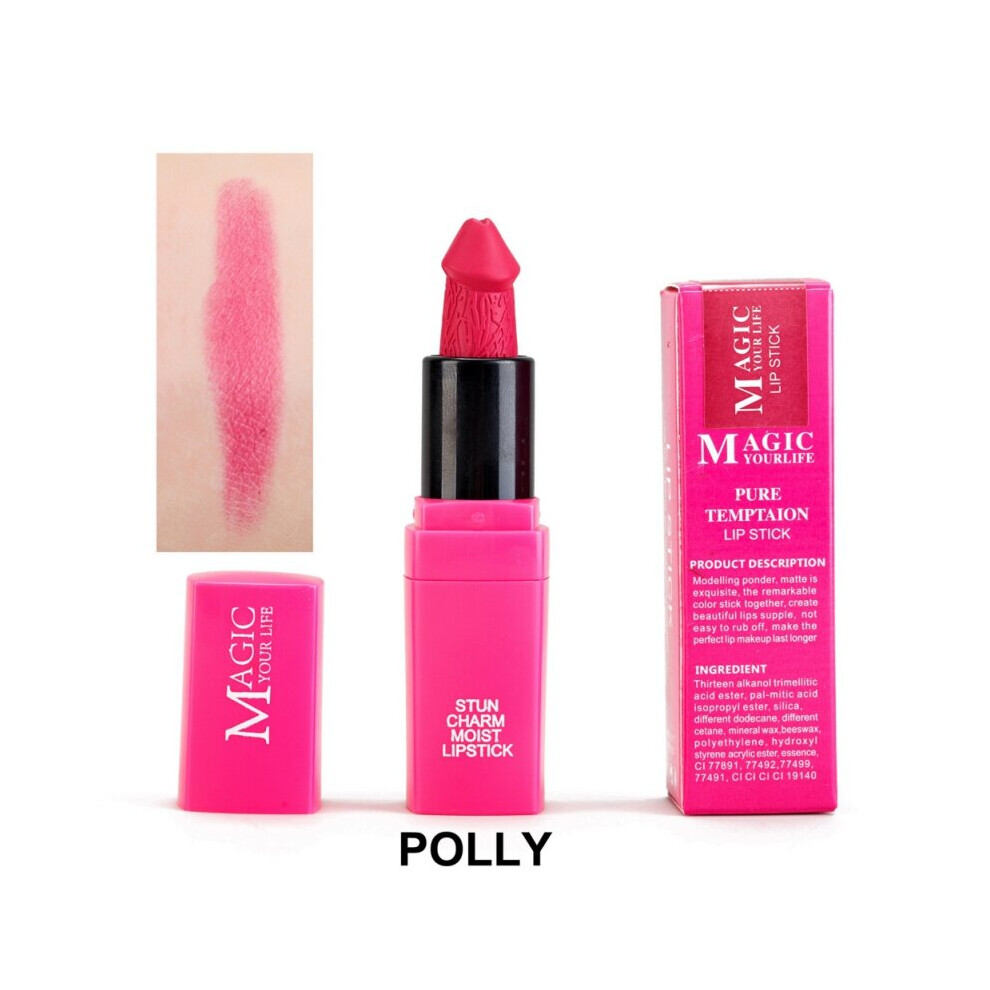 (6#polly) Mushroom Matte Lipstick Waterproof Non-Stick Cup Long-Lasting Penis Shape