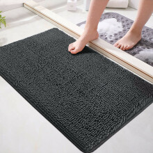 (Dark Grey Chenille) Non Slip Bath Mat Door Mat Gel Back Memory Foam Bath Room Mat