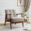 Living And Home Single Seater Walnut Wood Frame Armchair Fabric Upholstered Buttoned Sofa 1