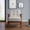 Living And Home Single Seater Walnut Wood Frame Armchair Fabric Upholstered Buttoned Sofa 2