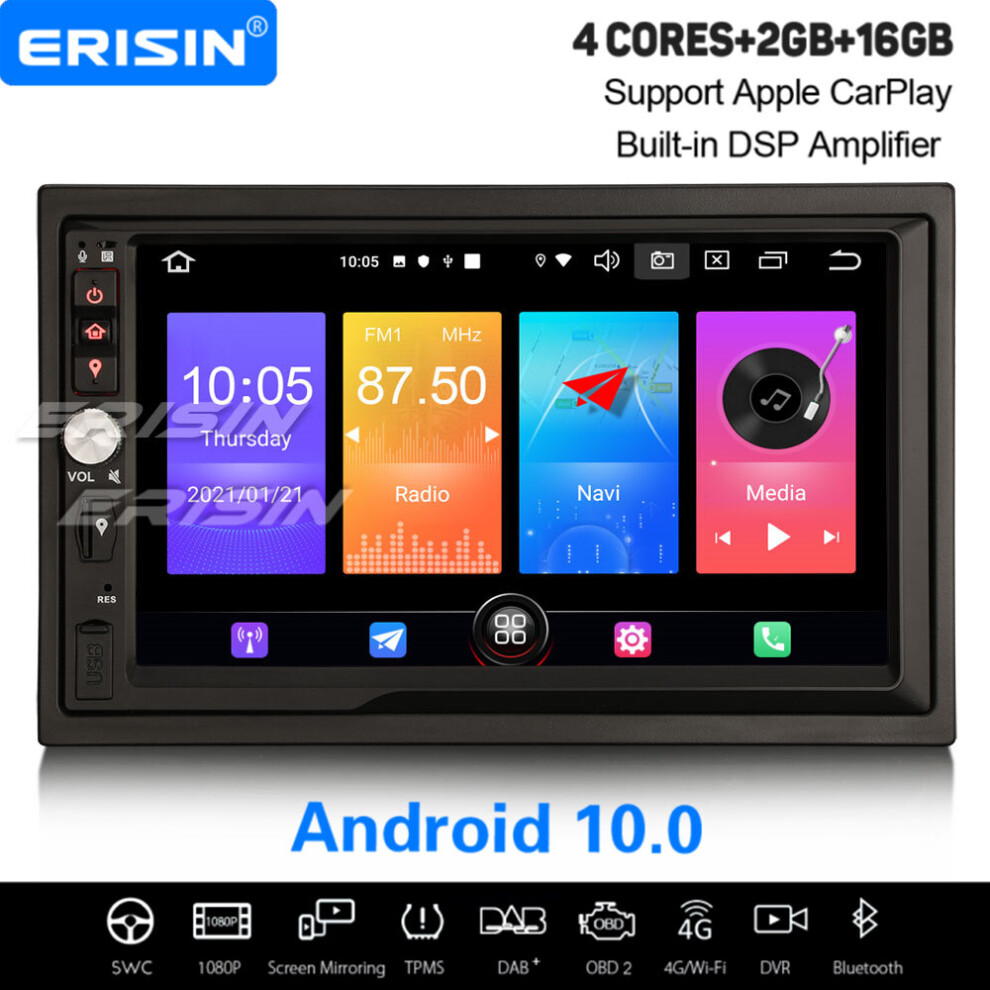 Carplay Android 10 Universal Double 2 Din Car Stereo Dab+ Satnav Wifi Obd2 Dvb-T Dsp Carplay Bluetooth 737655209679