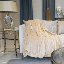 (Beige) Neo Reversible Electric Heated Throw Over Blanket