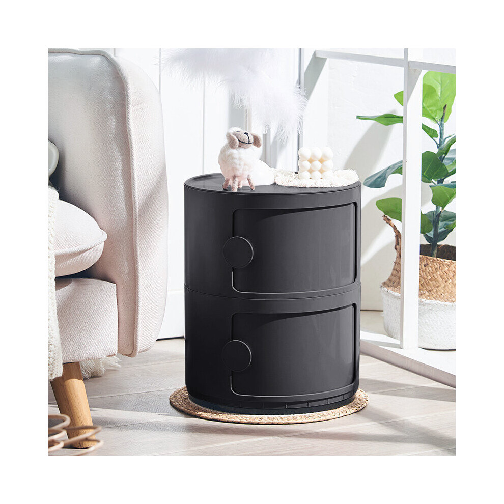 (Black) 2-Tier Round Drawer Storage Unit Organizer