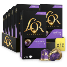 L'OR Espresso Lungo Profondo Intensity 8 - Nespresso* Compatible Aluminium Coffee Capsules - 10 Packs of 10 Capsules (100 Drinks)