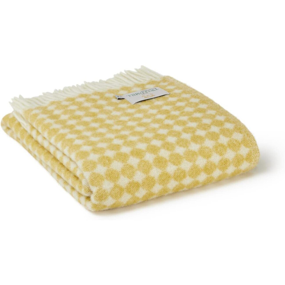 (Oil Yellow) Tweedmill Jacquard Spot Throw/ Blanket 1300x200cms - 100% New Pure Wool Made in Wales