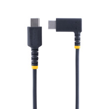 1ft (30cm) USB C Charging Cable Right Angle - 60W PD 3A -  Fast Charge USB-C Cable - Black USB 2.0 Type-C - Rugged Aramid Fiber - USB Charging Cord