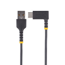 6in USB A to C Charging Cable Right Angle -  Fast Charge USB-C Cable - Black USB 2.0 A to Type-C - Rugged Aramid Fiber - 3A Short USB Charging Cord