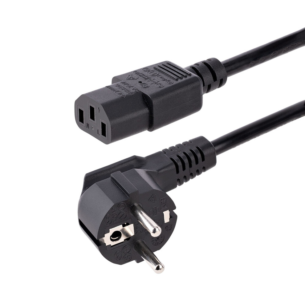 Startech.com 1M (3Ft) Computer Power Cord, 18Awg, Eu Schuko To C13 Power Cord, 250V 10A, Replacement Ac Cord, Tv/Monitor Power Cable Black