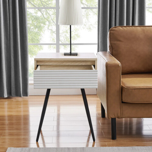 URBN Living (Solid White Birch) 45cm Fluted Bedside Sofa End Side Table + 1 Drawer