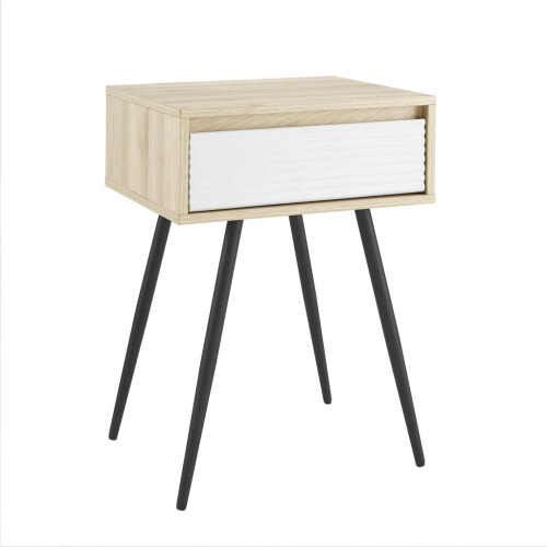 URBN Living (Solid White Birch) 45cm Fluted Bedside Sofa End Side Table + 1 Drawer 1