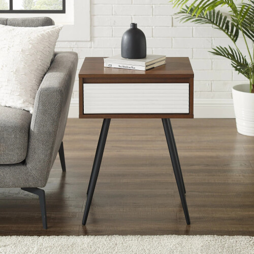 URBN Living (Dark Walnut) 45cm Fluted Bedside Sofa End Side Table + 1 Drawer