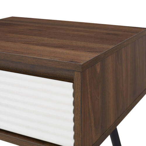 URBN Living (Dark Walnut) 45cm Fluted Bedside Sofa End Side Table + 1 Drawer 1