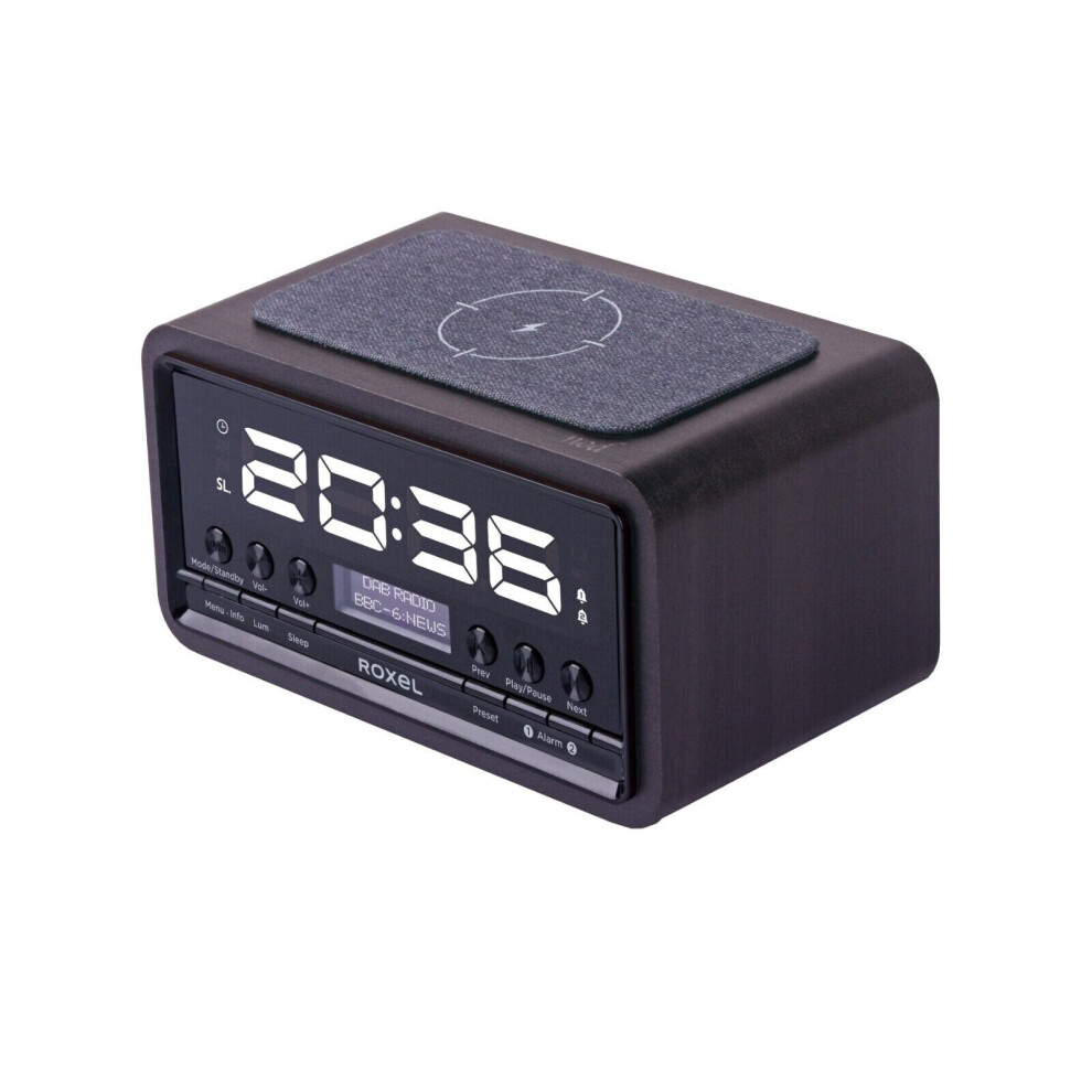 (Black) DAB/DAB+ & FM Radio with Wireless Phone Charging and Alarm Clock - Roxel Nod