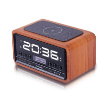 (Walnut) DAB/DAB+ & FM Radio with Wireless Phone Charging and Alarm Clock - Roxel Nod
