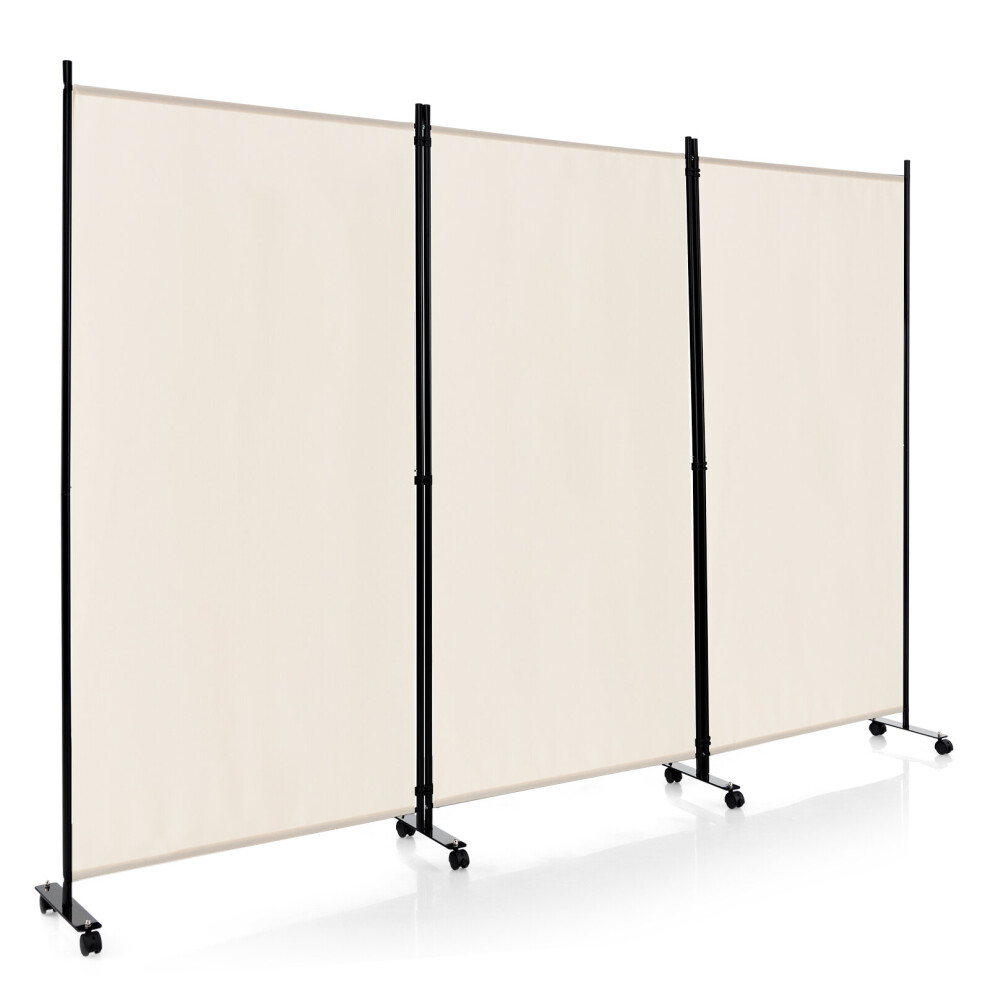 3 Panel Folding Privacy Room Divider Rolling Privacy Screens W/ Wheels